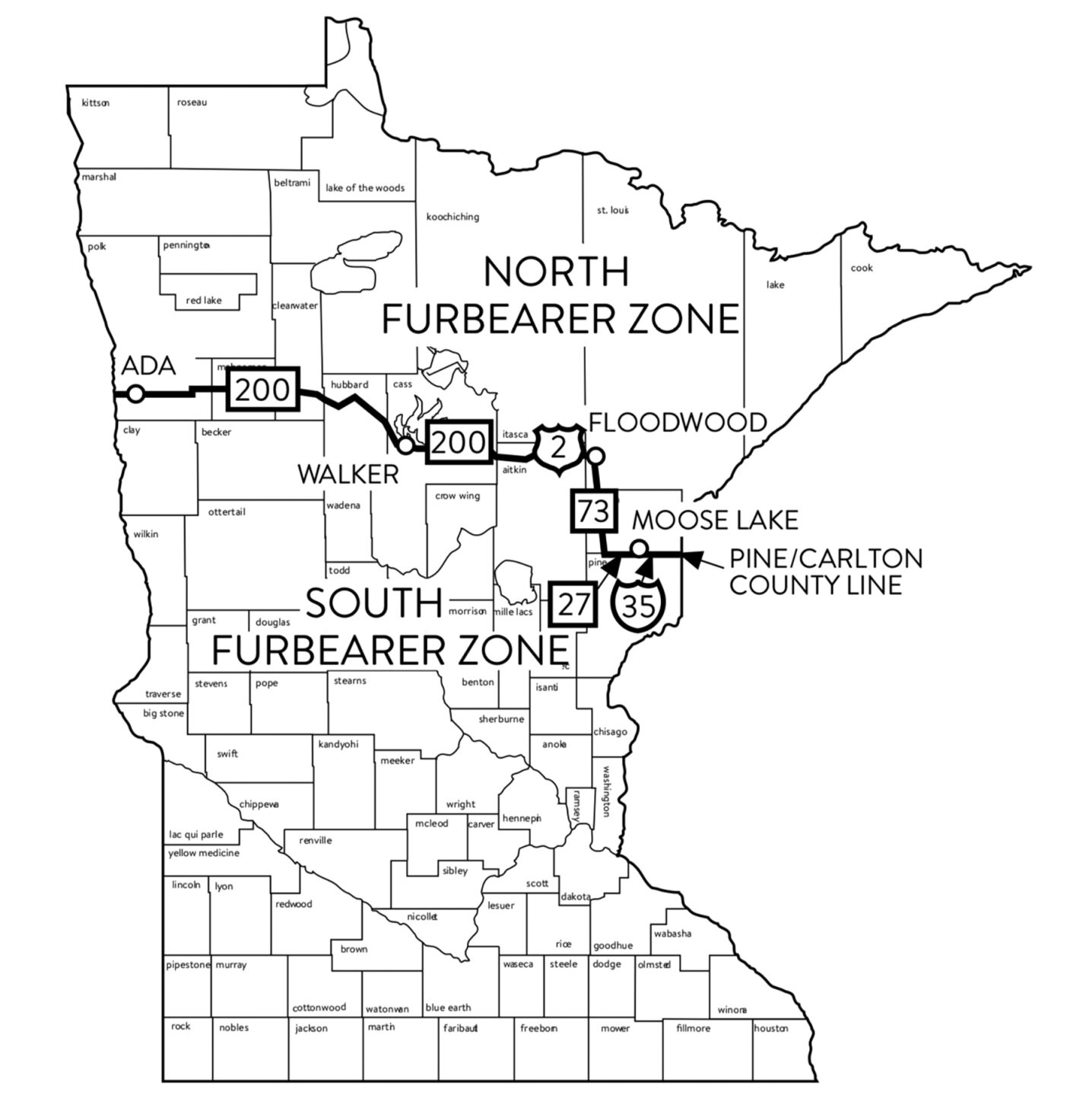 Minnesota forbearers trapping zone map